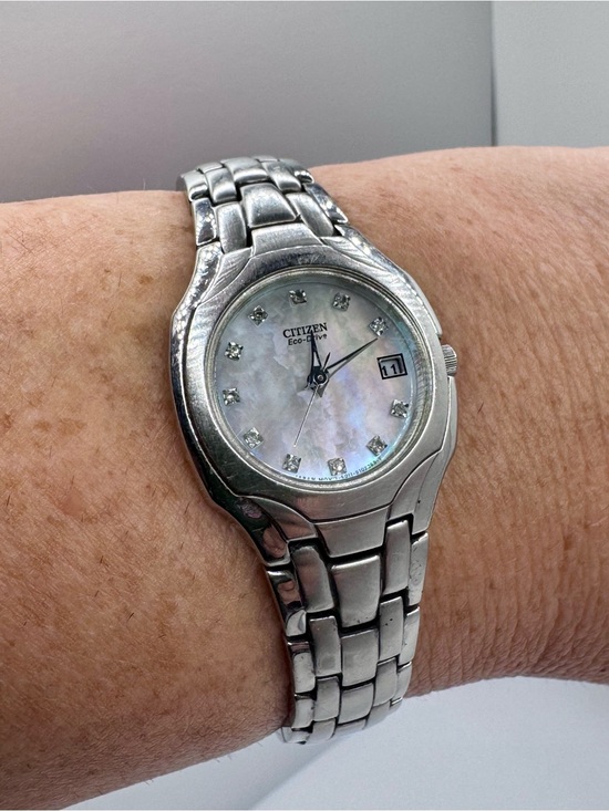 Citizen Accessories - Citizen Silver-tone Stainless Steel Eco-Drive Watch with Mother-of-Pearl Dial